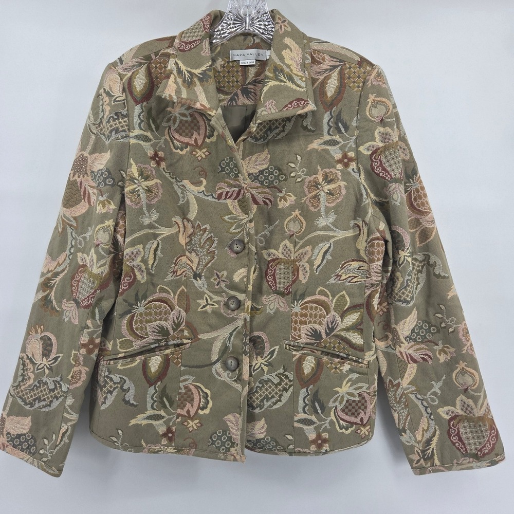 Napa Valley Tapestry Jacket Large Sage‎ Green Floral Blazer Button Front